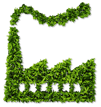 bottom_banner_beyond_landfill-web Line of tan wooden blocks with factory icons with smoke coming out. One green block sits on top of the rest with a factory icon with leaves coming out of the smoke stack