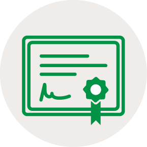 Full Reporting Product Destruction Icon Icon of a certificate with a badge to represent full reporting and documentation in the product destruction process