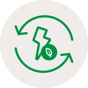 Ontario's Circular Economy Energy Recovery Icon Icon of regenerating arrows with a lightening bolt and leaf inside to represent energy recovery supporting a circular economy